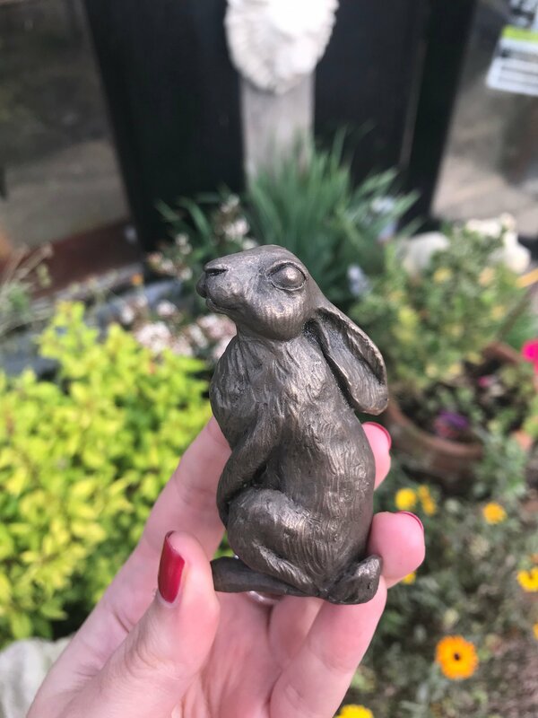 by Christine Baxter Hugo the listening hare miniature bronze sculpture 